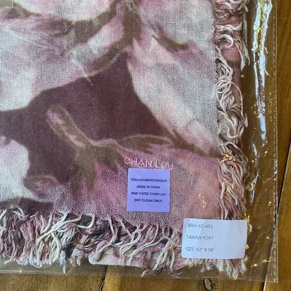 New Authentic Chan Luu Peony Floral Print Cashmere Silk Scarf Color: Tawny Port - Picture 6 of 7